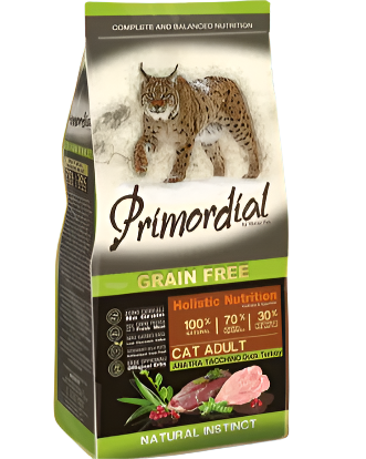 Primordial פרימורדיאל ללא דגנים לחתולים בוגרים – הודו ברווז חמוציות לספדזה