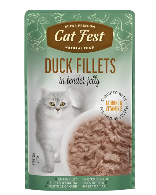 מעדן פאוץ' Cat Fest – נתחי ברווז בג'לי | 70 גרם