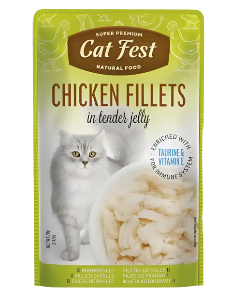מעדן פאוץ' Cat Fest – נתחי עוף בג'לי | 70 גרם