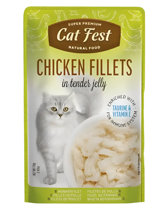 מעדן פאוץ' Cat Fest – נתחי עוף בג'לי | 70 גרם