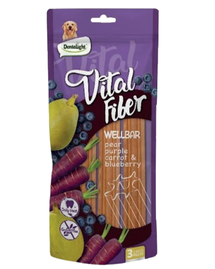 vital fiber מקל לעיסה ללא דגנים אגס, גזר סגול ואוכמניות (250 גרם)