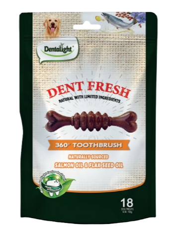 dent fresh חטיף דנטלי מועשר בשמן סלמון לטיפוח הפרווה 24 יח בקרטון (150 גרם)